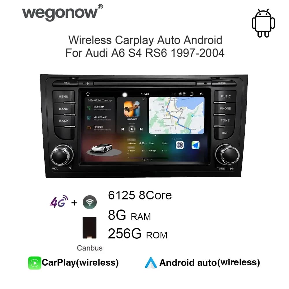Autoradio per Audi A6 S4 RS6 1997-2004 8G+256G DSP Carplay Auto Android 12.0 IPS Lettore DVD per auto GPS WIFI Bluetooth 5.0 RDS