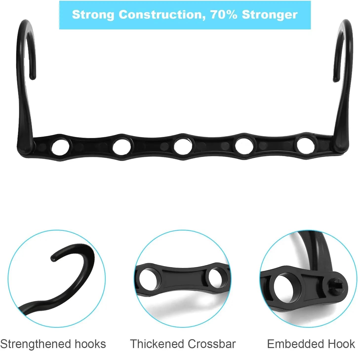 10 Pack Space Saving Hangers - Heavy Duty Magic Cascading Hanger Organizer with 5 Anti-Slip Holes, Closet Organizers Storage for Clothes, College Dorm Essentials, Black