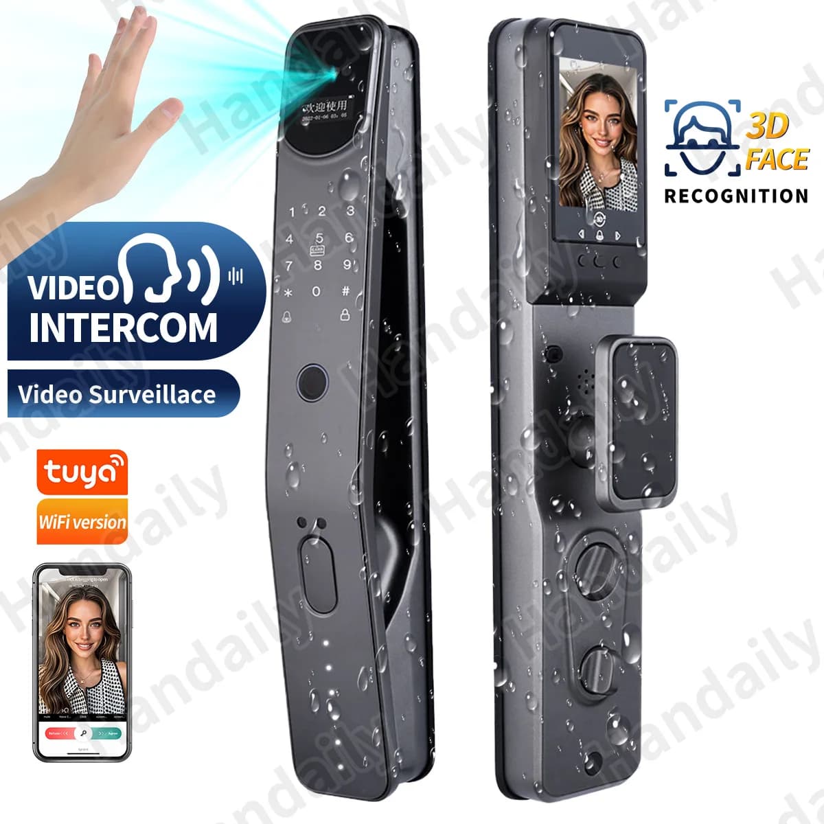 Premium 3D Face Tuya Smart Lock Palm Vain Door Lock Password con fotocamera Smart Home Lock con funzione citofono