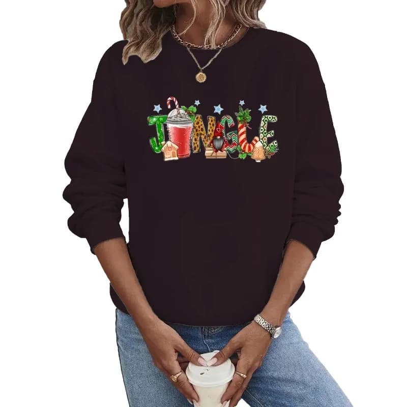 Felpa con cappuccio girocollo Natale europeo e americano Nuova lettera natalizia Felpa con stampa succo Streetwear Felpe da donna