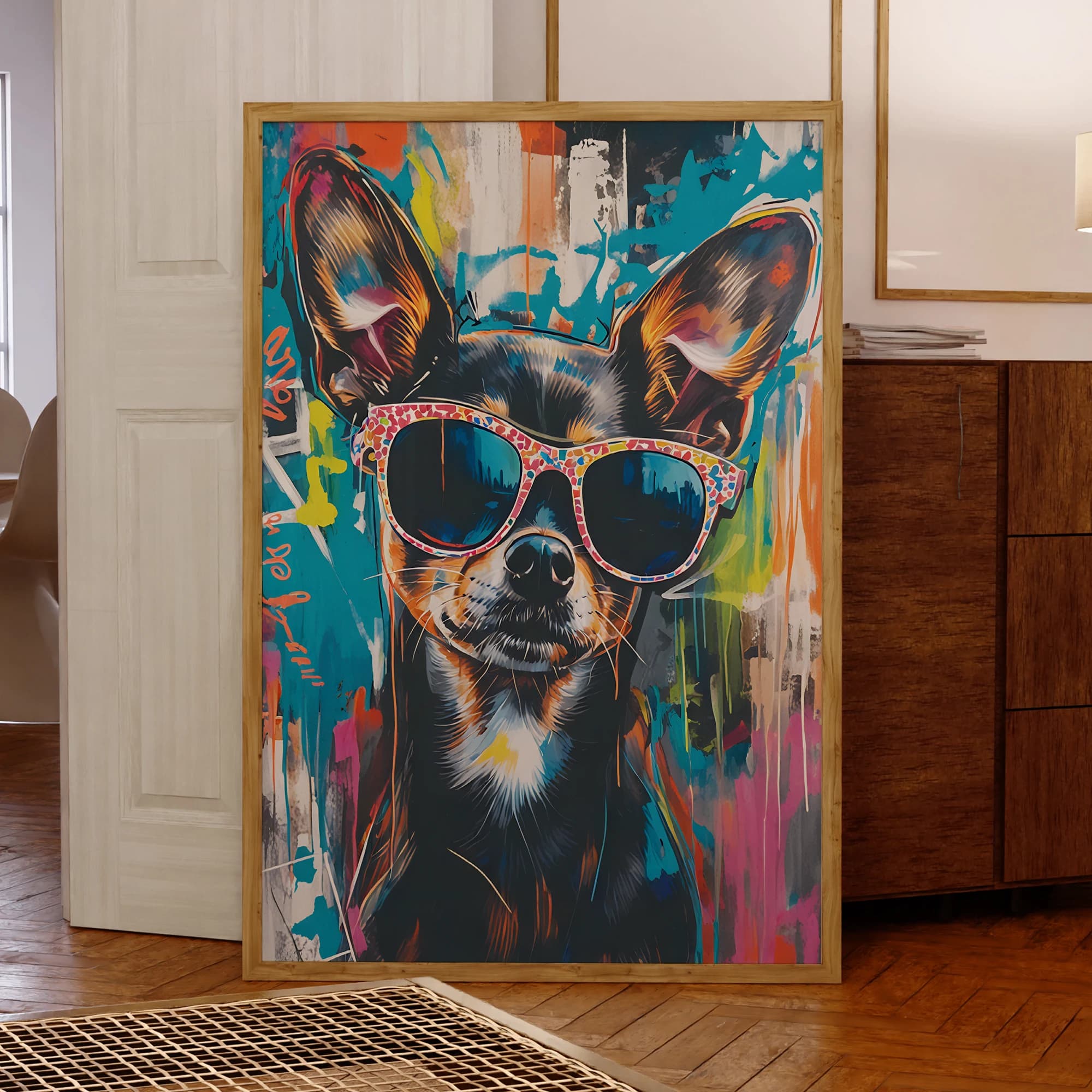 Chihuahua Modern With Sunglasses Artistic Print Wall Painting On Canvas Poster Images Living Bedroom Decorations for Home Waterproof