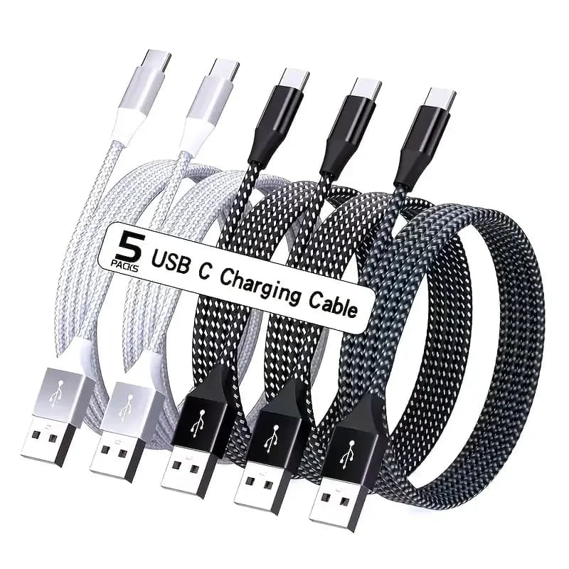 Cavo di ricarica rapido intrecciato in nylon da USB A a tipo C da 5 pezzi compatibile per iPhone 16 15 Pro Max Plus per Samsung