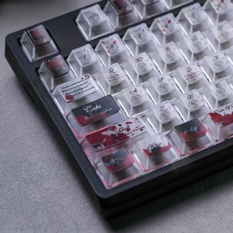 Red Flowers PC Translucent keycap,130 Keys Cherry Profile Shine Through Custom Keyboard Caps For MX Swithes Mechanical Keyboard