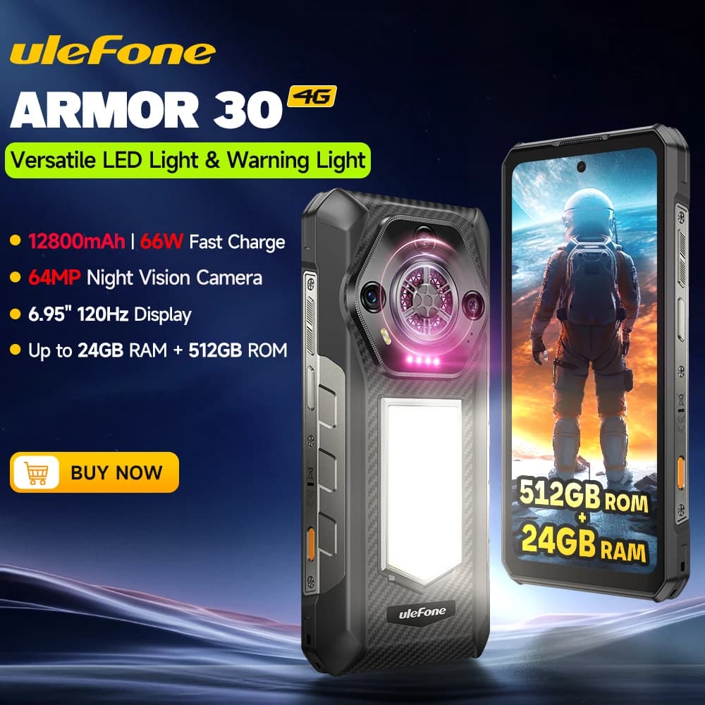 【2025 Nuovo】Ulefone Armor 30 Telefono robusto Smartphone Android 15 24 GB + 512 GB 12800 mAh Telecamera notturna NFC Altoparlante LED versatile