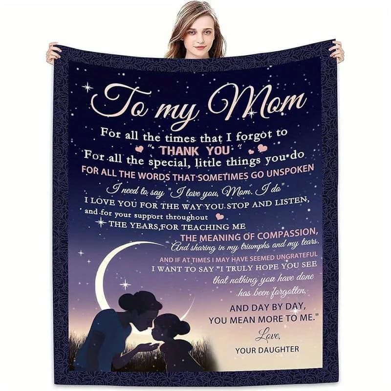 Covered in flannel for mom by her daughter - Heart-shaped inspired message - Soft and welcoming for all seasons for Mother's Day, Birthday