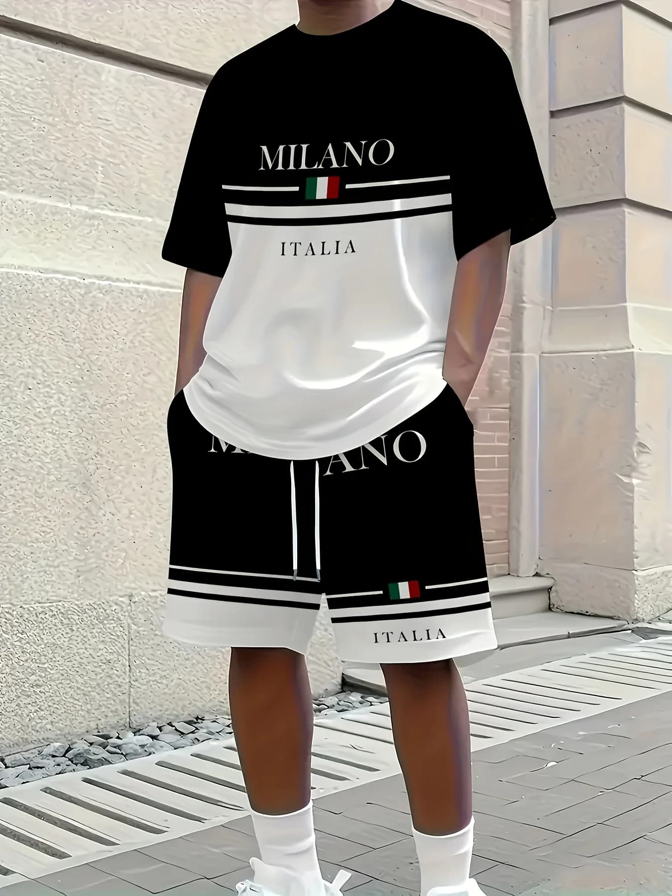 Completo Estivo Uomo 2026 - Set a Maniche Corte con Stampa 3D di Lettere e Patchwork di Tendenza - Stile Casual Streetwear - Comodo e alla Moda