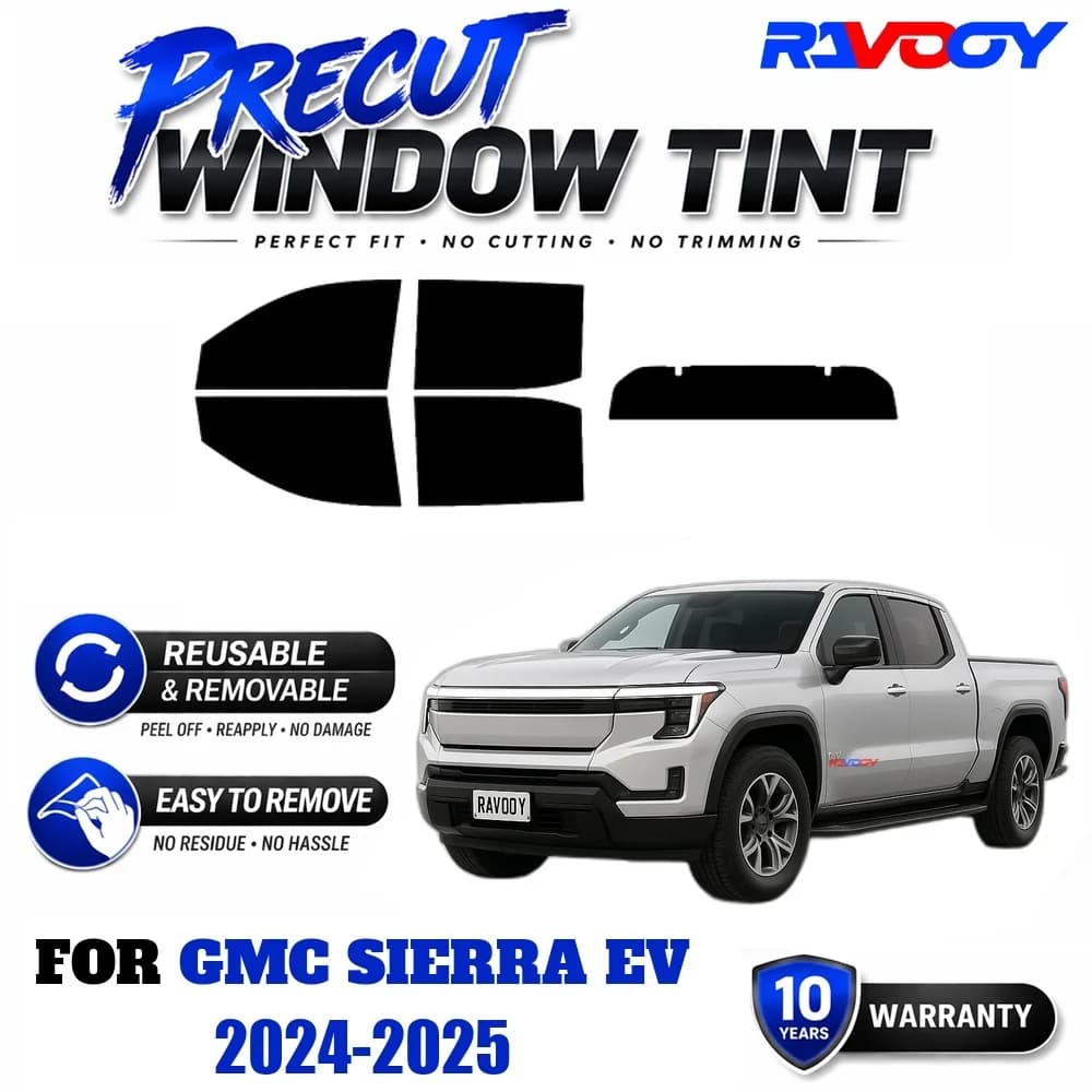 RAVOOY Precut Window Tint, Reusable Removable EPU Film, Custom Fit for Gmc SIERRA EV 2024-2025, UV Heat Protection