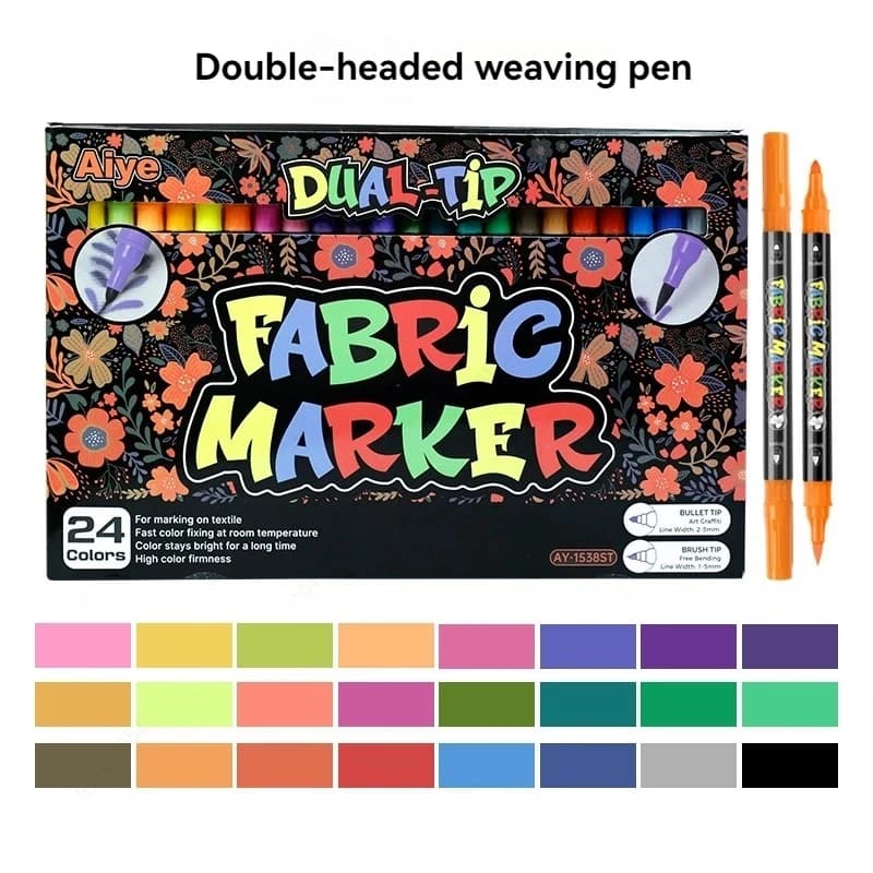 Set di pennarelli per tessuti a doppia punta da 24 colori - Vernice per tessuti non tossica, indelebile e permanente - Pennarello per tessuti