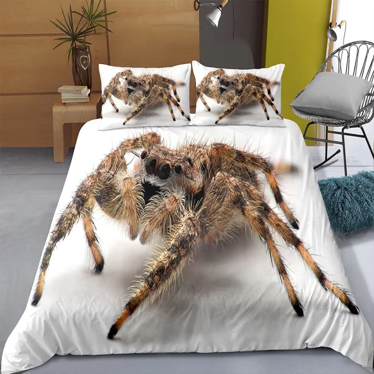 Biancheria da letto con stampa tarantola Stampa 3D Set copripiumino ragno marrone nero Tema insetti Copripiumino bianco Arredamento camera da letto Bambini Adulti