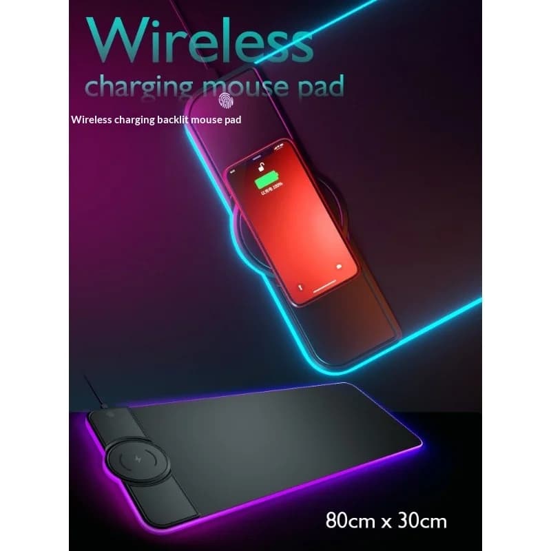 Tappetino per mouse con ricarica wireless AWKICI, RGB colorato luminoso, dimensioni extra large, supporto per il polso ispessito