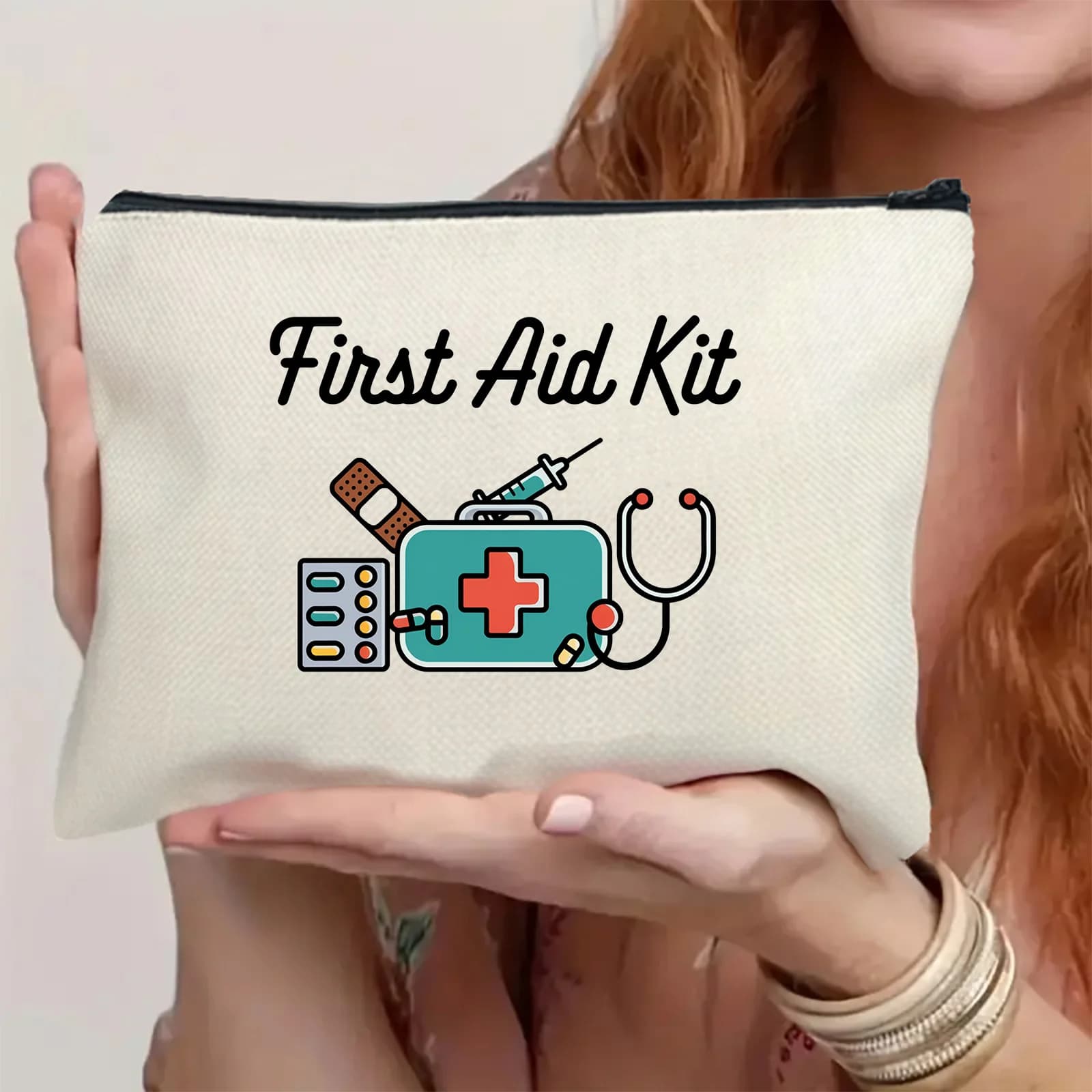 Borsa di Pronto Soccorso in Tela, Organizer da Viaggio Inodore per Medicinali e Articoli da Toeletta, Regalo Perfetto per Appassionati, Genitori e Fratelli