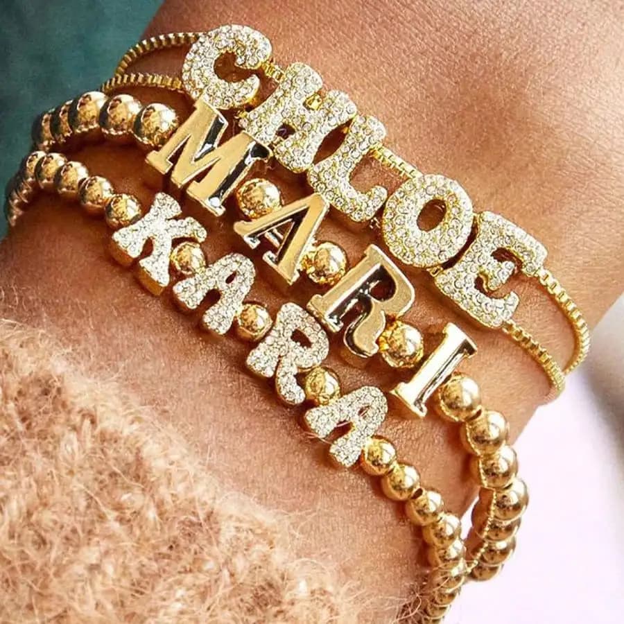 Women's Bracelet with Letter Shaped Zirconia Crystal Bracelet Adjustable Chain Bracelet With Initial Luxury Fat Bubble AZ For Women's Jewelry Gift