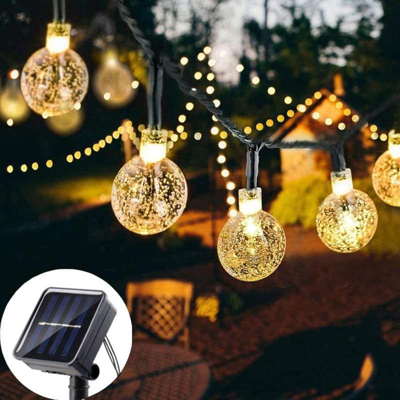 Catena di Luci Solari a Bolle da Esterno 20/50/100 LED, Decorazione per Patio, Matrimoni, Festività, Ramadan, Ghirlanda Solare