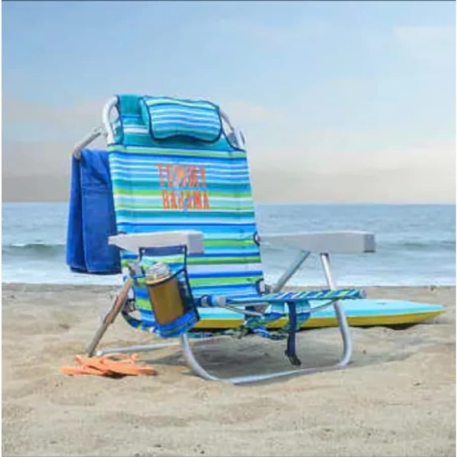 Beach Backpack Chair for outdoor relaxation - insulated cooler pouch - green - 5-position adjustable with storage pouch and tow