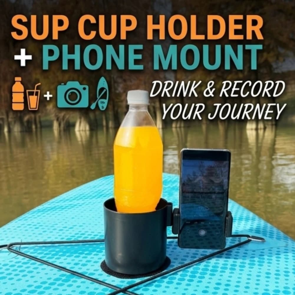 Portabicchieri Regolabile per Paddle Board con Supporto Telefono 2 in 1, Portabottiglie Universale per Kayak, Canoa, Barca, Facile da Installare con Nastro Magico