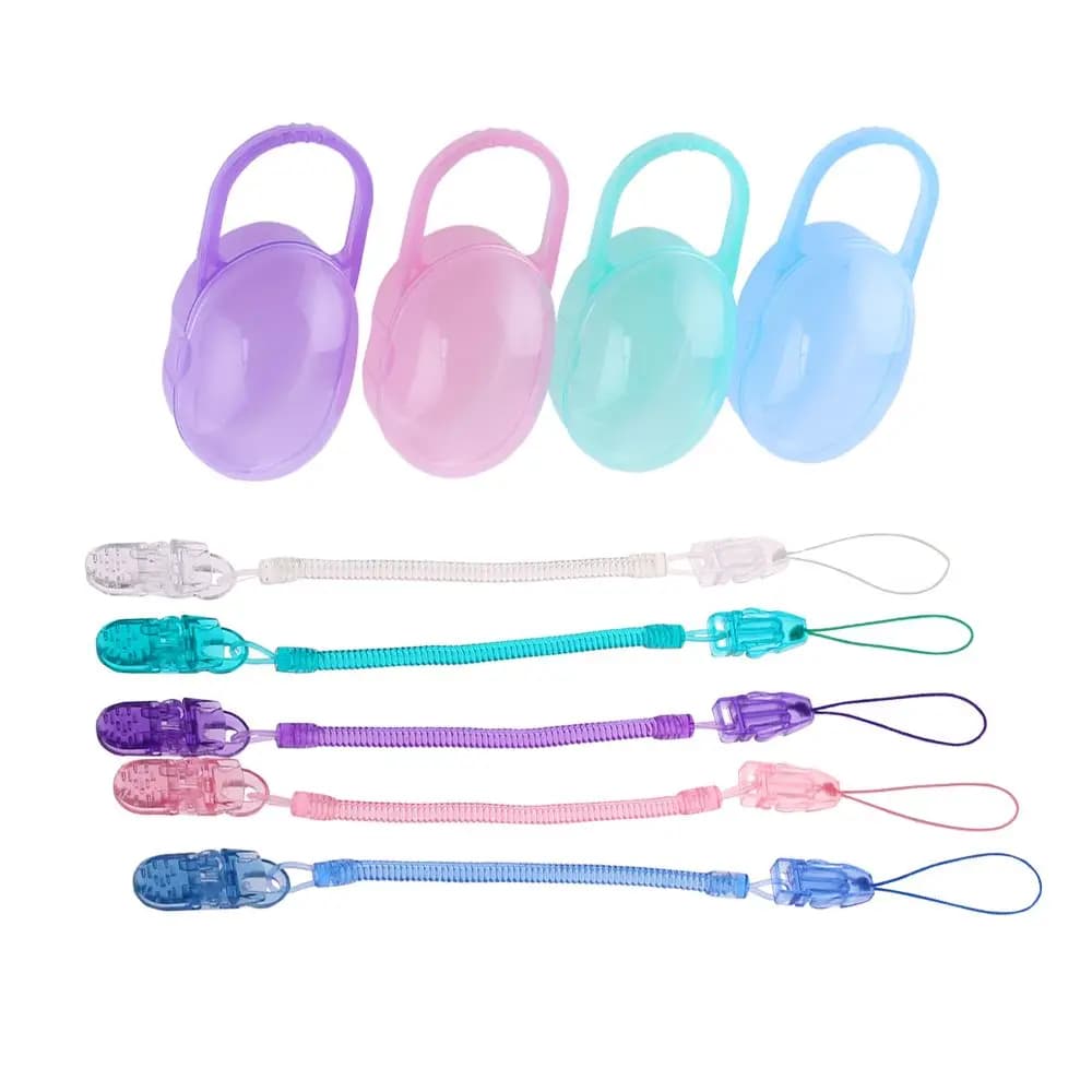 2pcs/lot Extensible Dummy Feeding Soother Chain Transparent Box Nipple Holder Spring Pacifier Clip