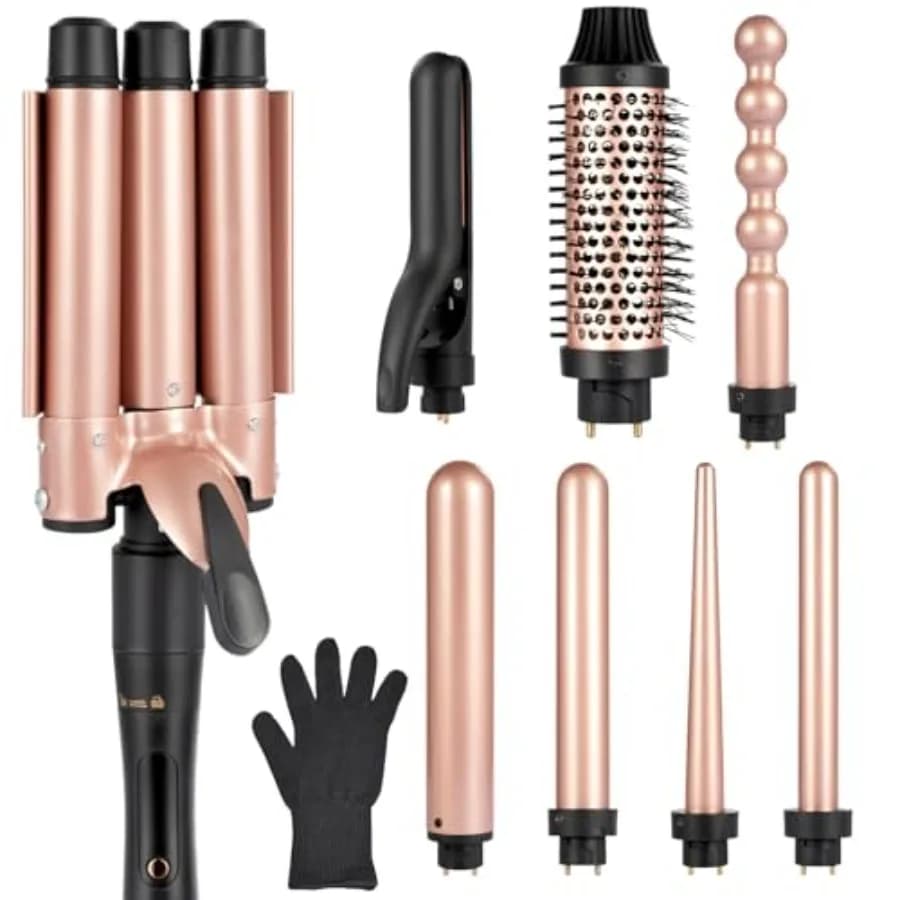Set iron hair curlers 8 in 1 with ceramic curlers for all hair types Interchangeable ties 0.35-1,25 Hair curling brush Ideal for travel D