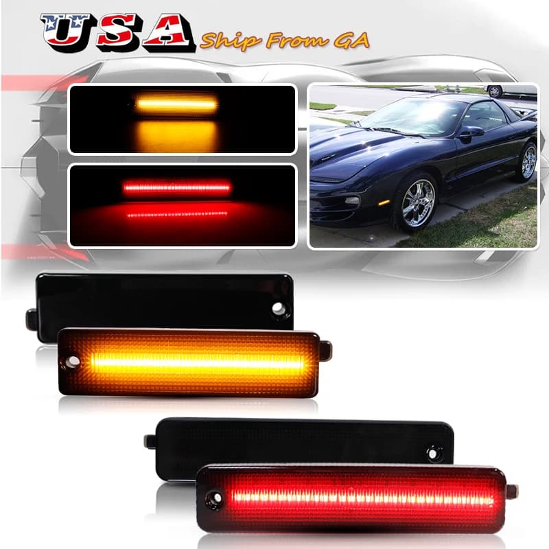 Amber/Red Full LED Strip Front & Rear Side Marker Lights For Pontiac 1998-2002 Firebird, Replace OEM Amber Sidemarkers