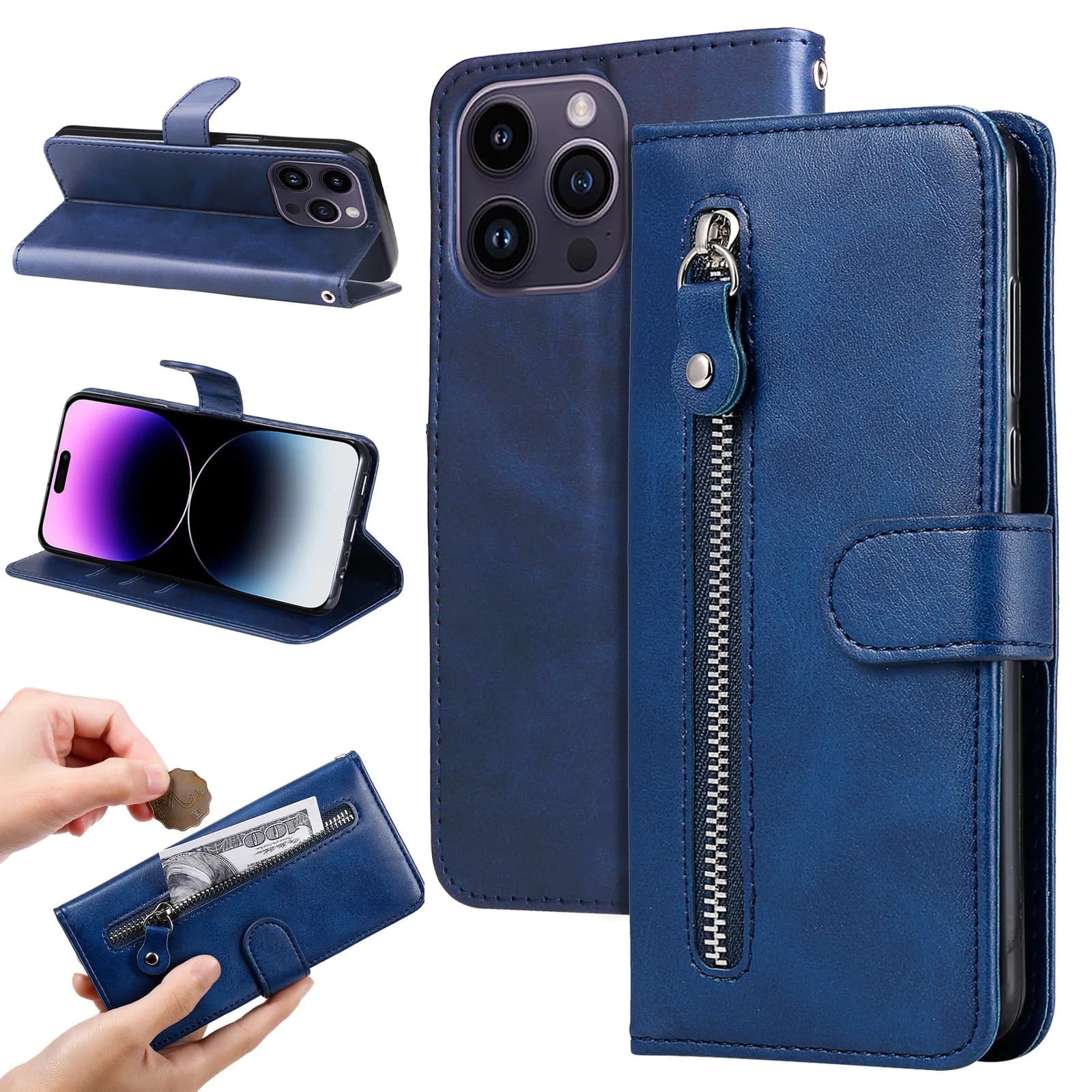 Custodia a libro in pelle con cerniera e tasche per Xiaomi POCO X7 Pro X6 X5 X3 NFC, antiurto, con 3 slot per carte, funzione portafoglio