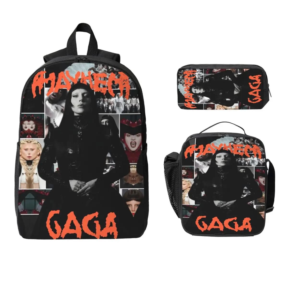 3Pcs Lady Gaga Mayhem 2025 School bags Set for Girls Boys Pencil Boxes Backpack Sets with Lunch Box For School Students Daypack