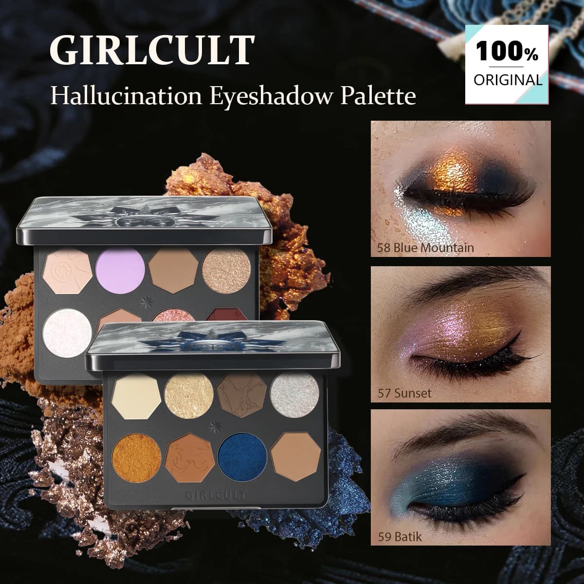 Palettes for Hallucination Girlcult (57-59),8 colors, silky powder structure, fine and minimal fall, matt and shiny finishes