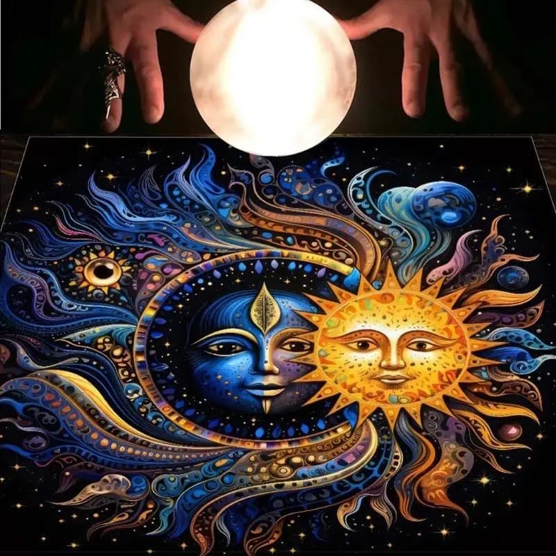 652F Arazzo quadrato per divinazioni Luna e sole Astrologia Tovaglia Tarocchi Tovaglia per carte Tovaglia Fornitura