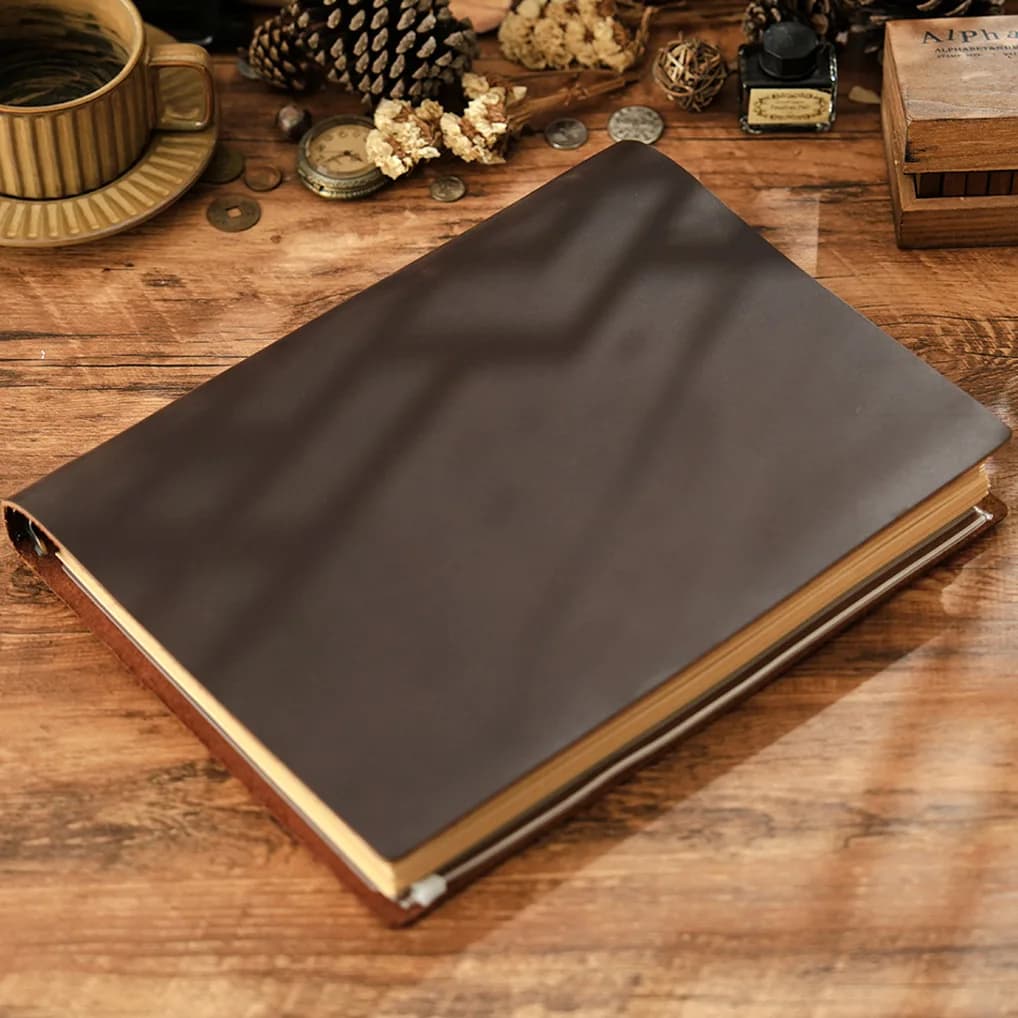 AIGUONIU Genuine Leather A4 Size Ring Planner with 4 Holes Binder Retro Notebook Vertical Version Neutral Notepad Sketchbook