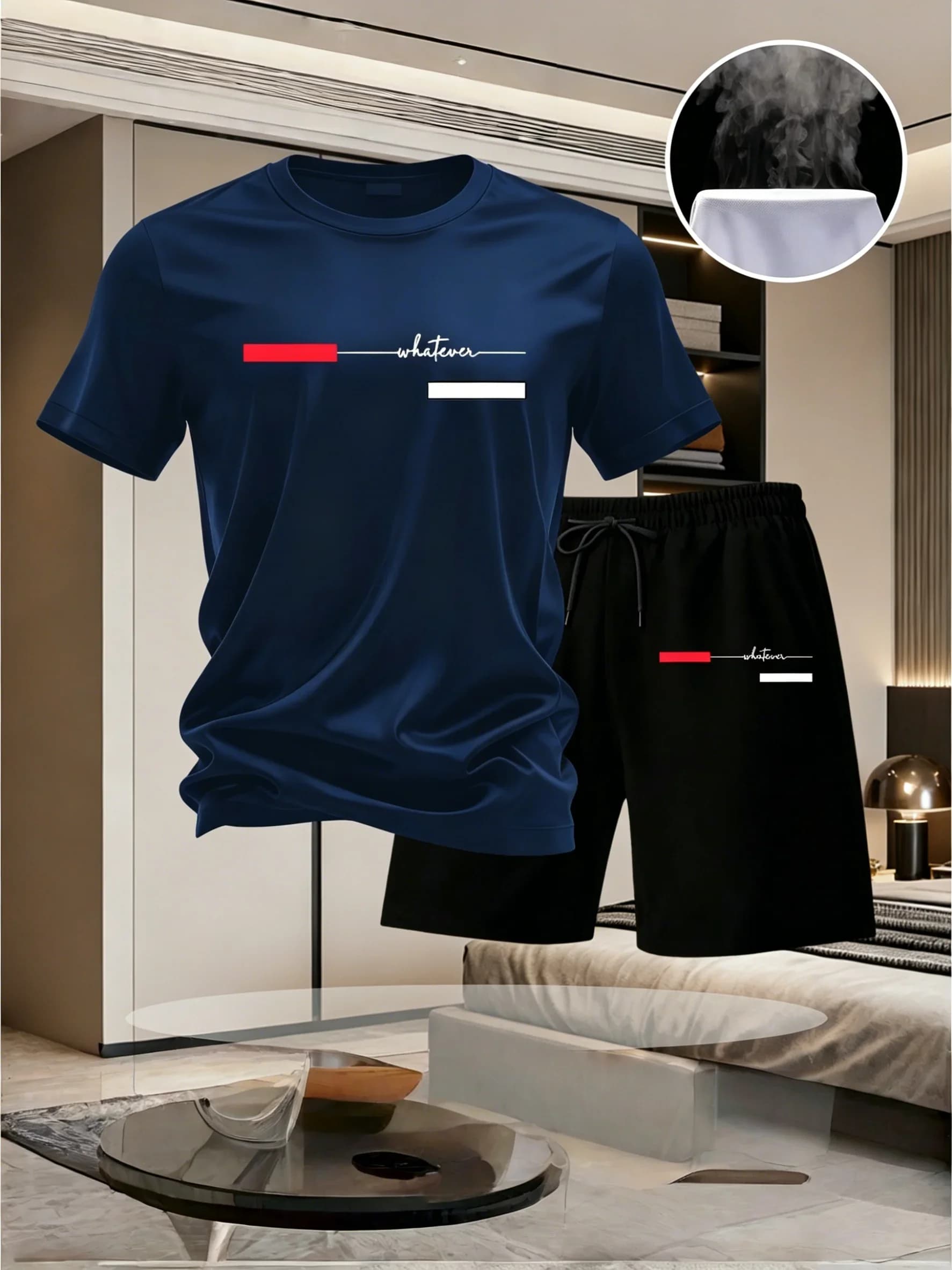 Summer men casual short-sleeved T-shirt and shorts sports outfit - comfortable printed lightweight quick-drying set