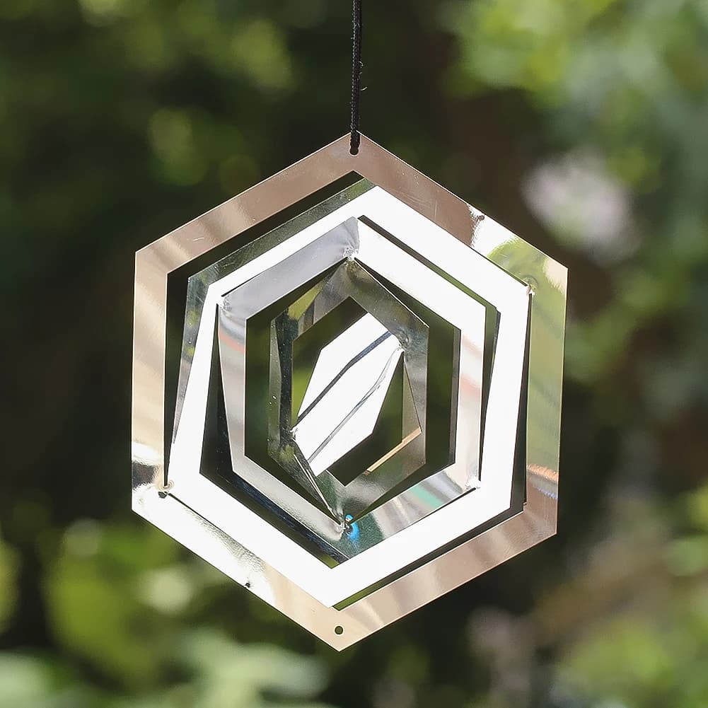 3D esagono vento Spinner geometria sacra arte illusione magica spazio che scorre effetto visivo campanelli eolici Suncatcher Yard Hanging Decor