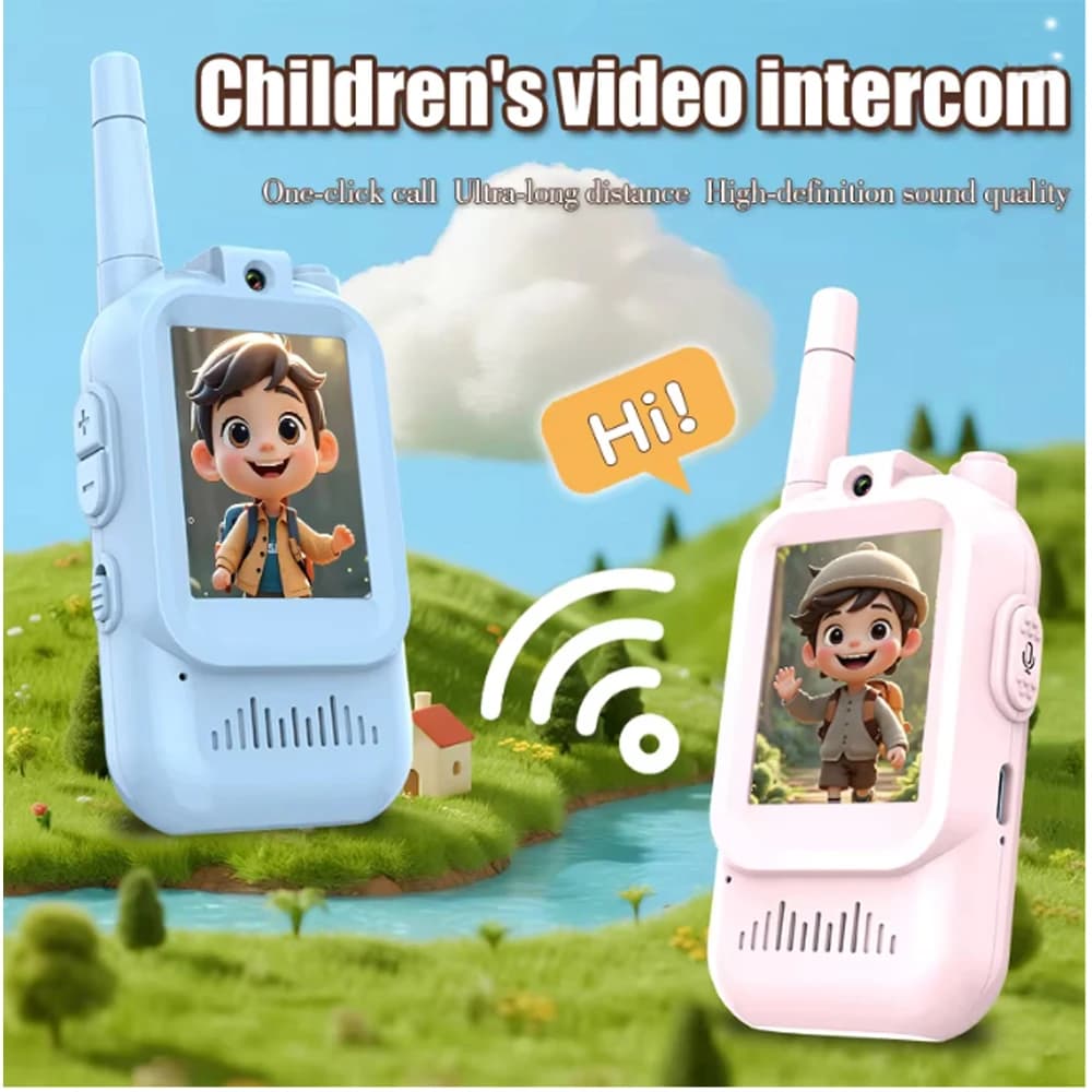 2 walkie-talkie video, mini radio ricaricabili, schermo ad alta definizione da 2 pollici, modificatore di voce, per viaggi in casa, regalo di compleanno per bambini