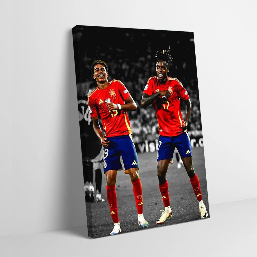 Poster di Calciatori Spagnoli in Festa, Stampa Personalizzabile su Tela per Quadri, Decorazioni Murali, Dipinti Decorativi con Cornici