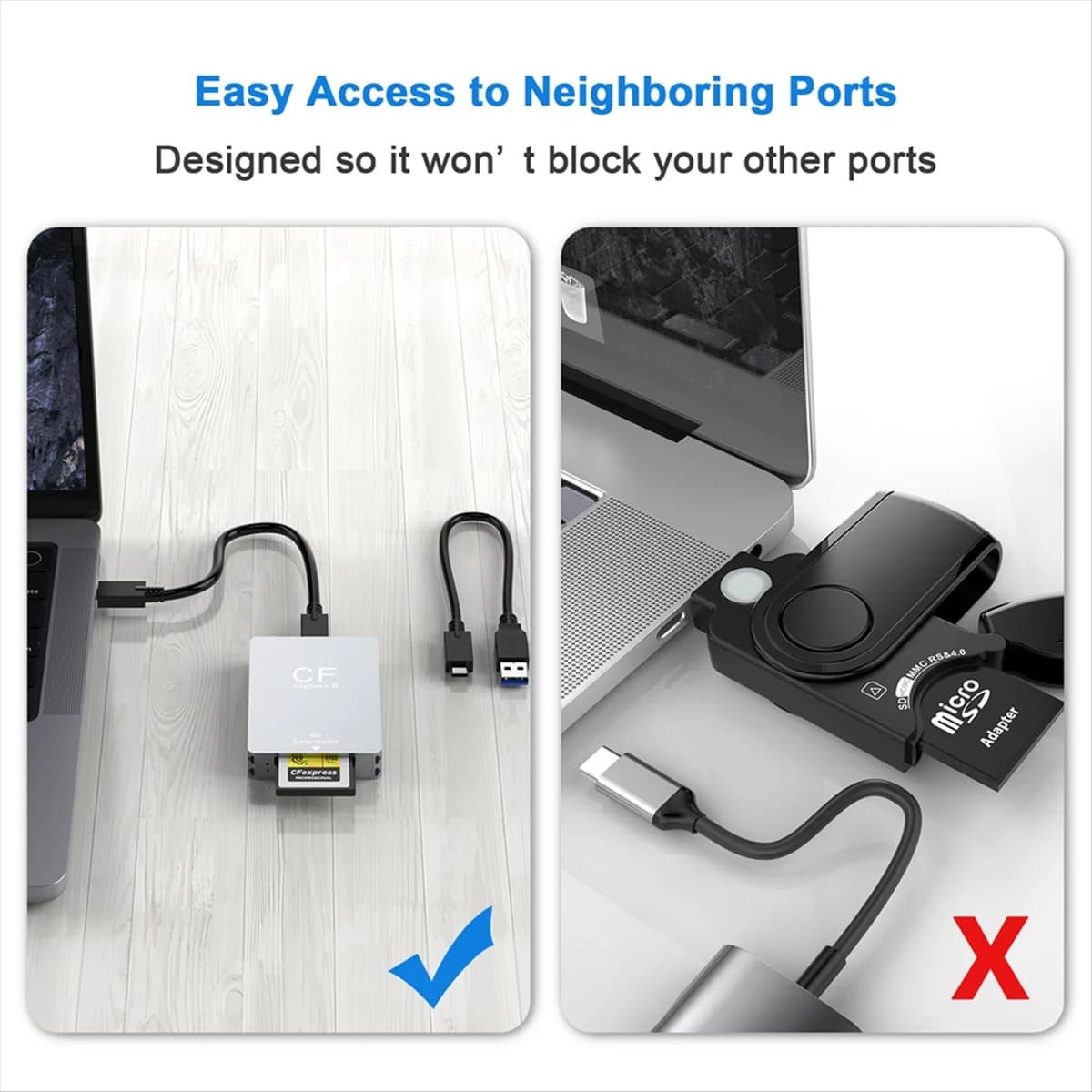 2 in 1 CFexpress Type B SD Card Reader CFexpress Reader USB 3.2 10Gbps Dual-Slot with USB C to USB C/A Cable for SLR-ABAM