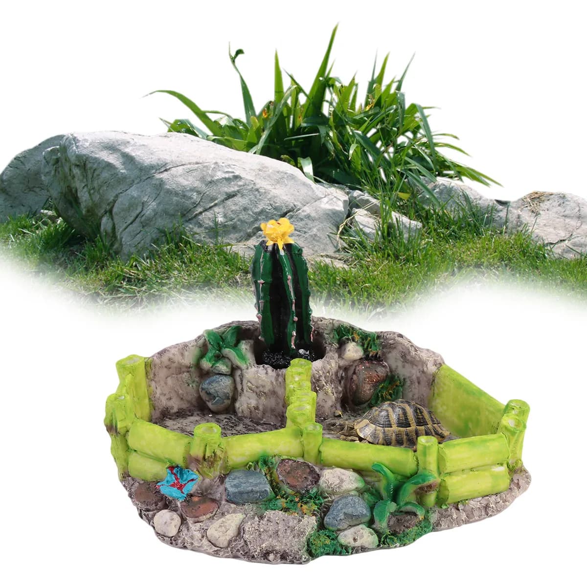 1Pcs Pet Feeding Dish Landscaping Reptile Turtle Food Basin Eco-Friendly Resin Aquarium Food Bowl for Lizards Grass Turtles