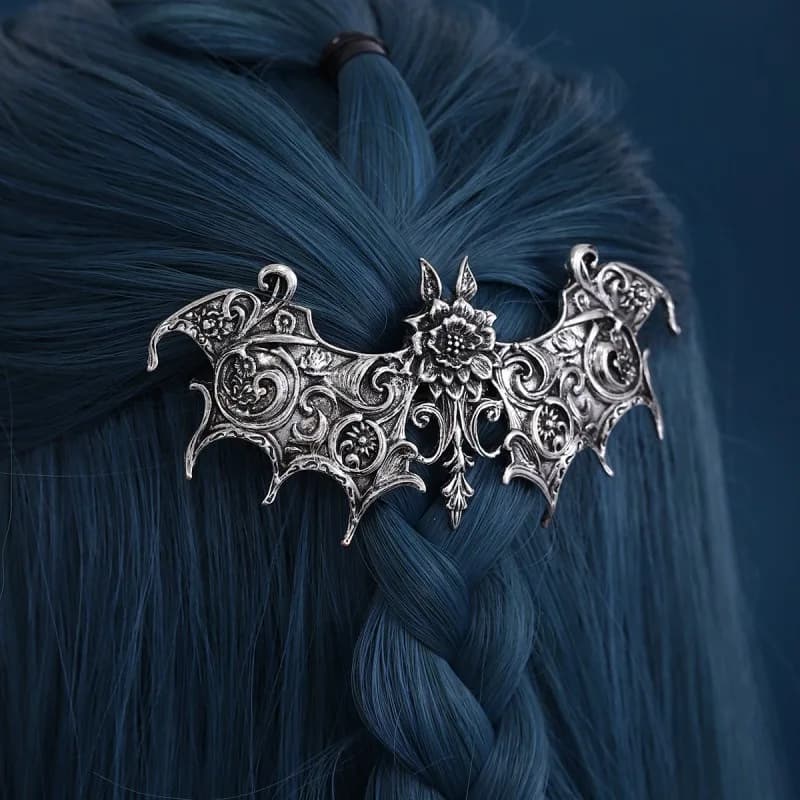 Fermaglio per capelli personalizzato in lega a forma di ali di pipistrello stile punk classico, accessorio per capelli per feste e giochi di ruolo in stile norvegese