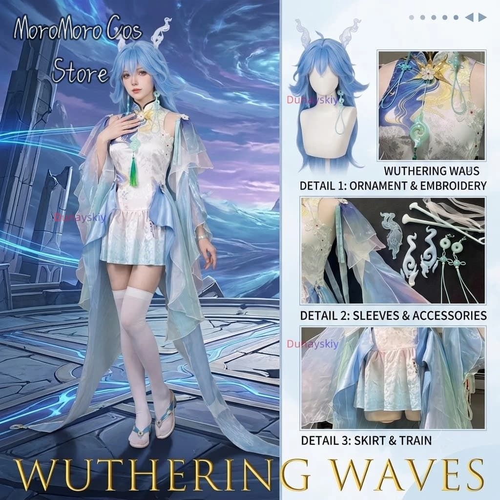 Wuthering Waves Qingxiao Full Set Hair Ornament Earrings Two Dimensional Game Costume Cosplay Accessory Comic Con Show
