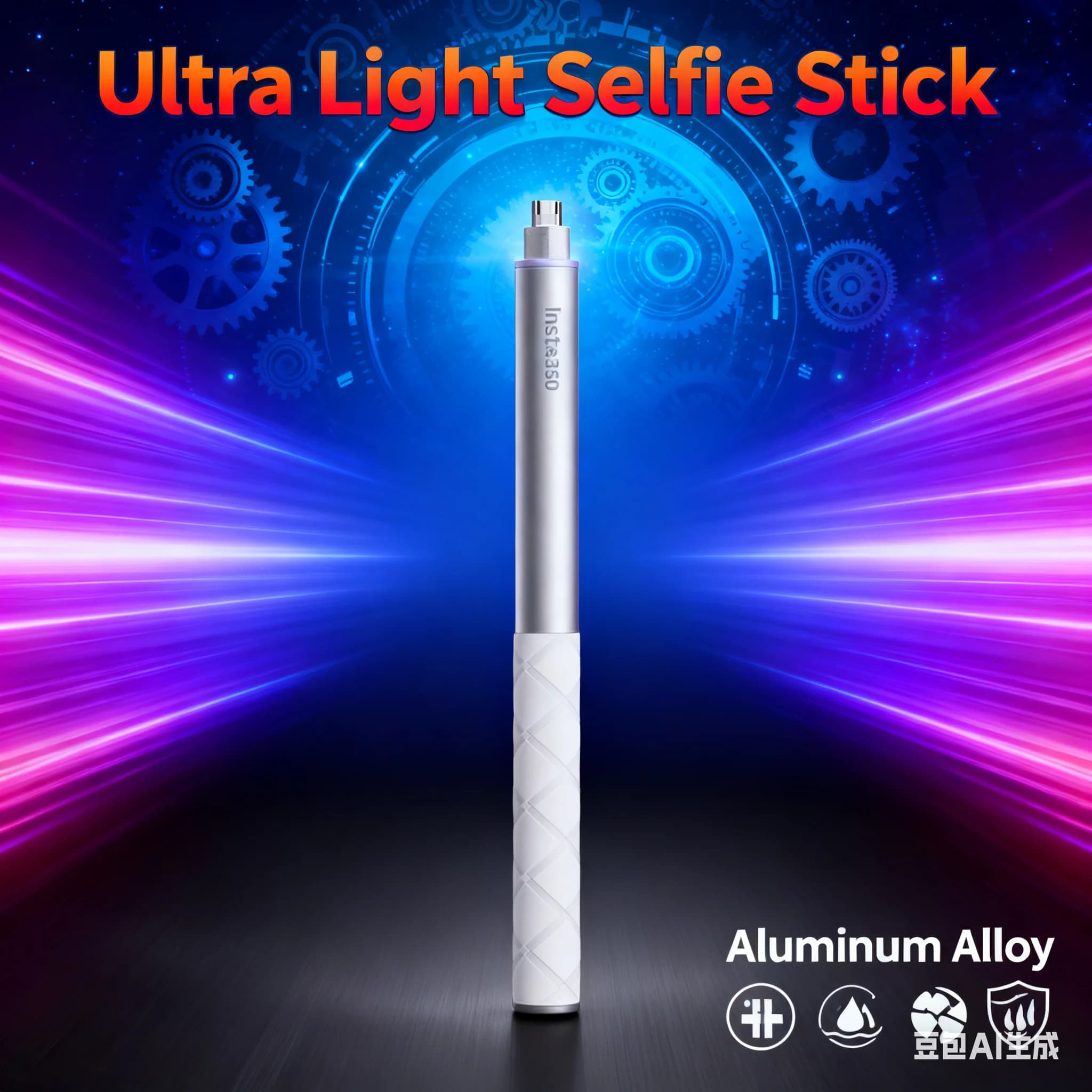 Bastone selfie invisibile da 114 cm per Insta360 (bianco satinato) - Leggero, adatto per GO Ultra/X5/Ace Pro 2/X4/X3