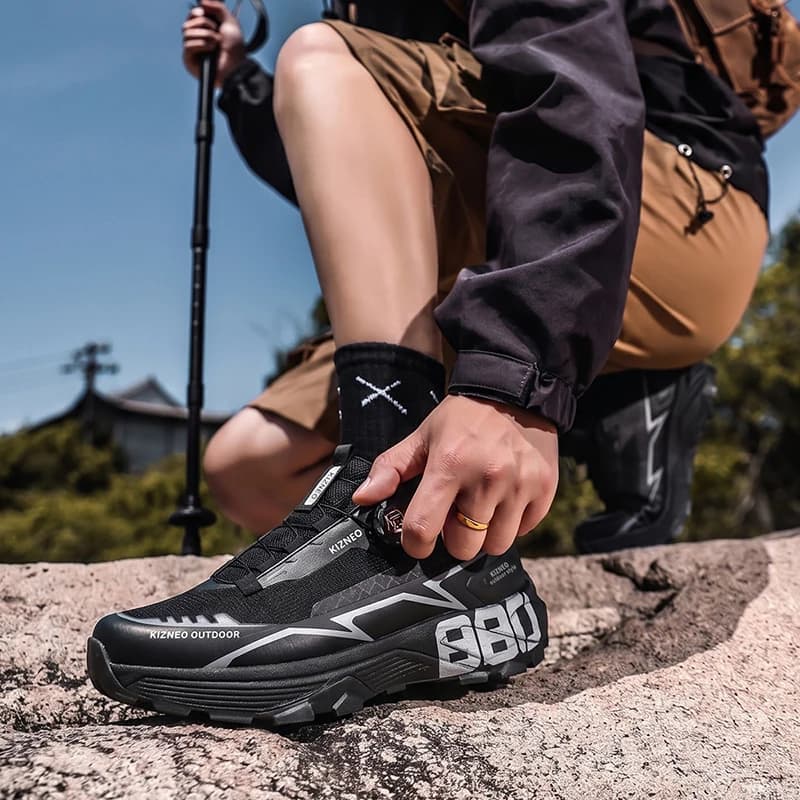 Men Rotating Buckle Outdoor Hiking Shoes Breathable Non-slip Trekking Sneakers Waterproof Mountain Trail Running Sports Shoes