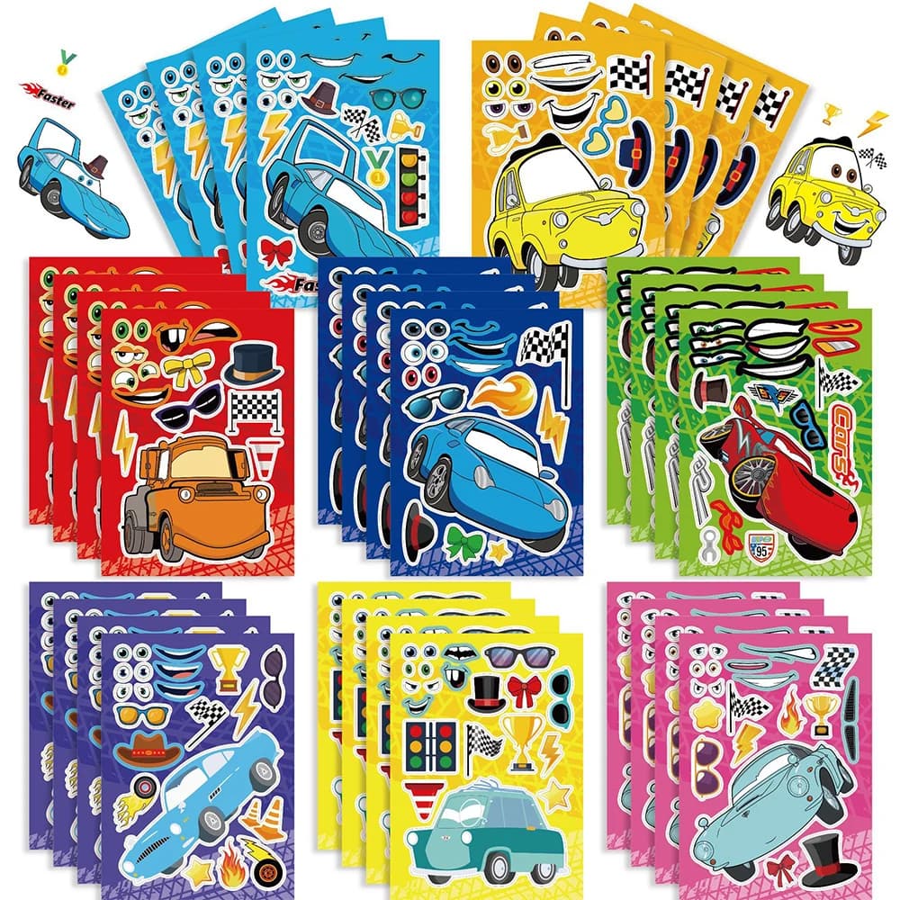 8/16 fogli Disney Cars Puzzle Stickers Game Make a Face bambini assemblare Jigsaw decorazione fai da te giocattoli educativi per bambini bomboniera