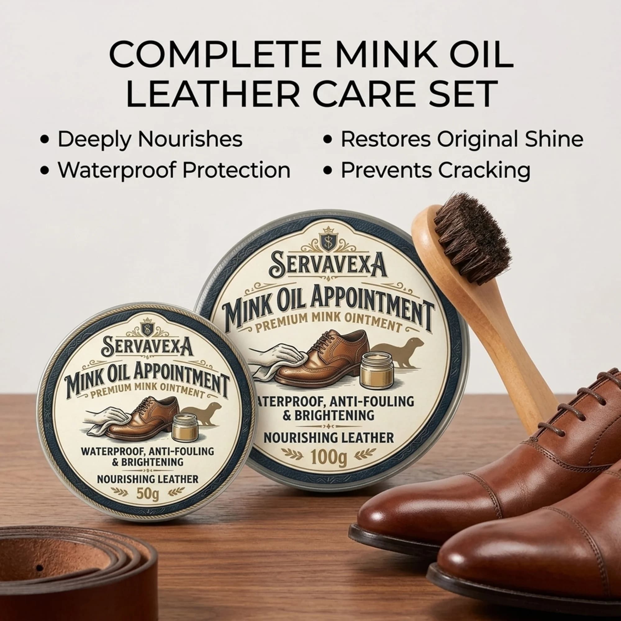 Leather Shoe Cleaning Kit Mink Oil Paste with Wooden Brush Waterproof Nourishing Cream for Leather Care 50g and 100g Sizes