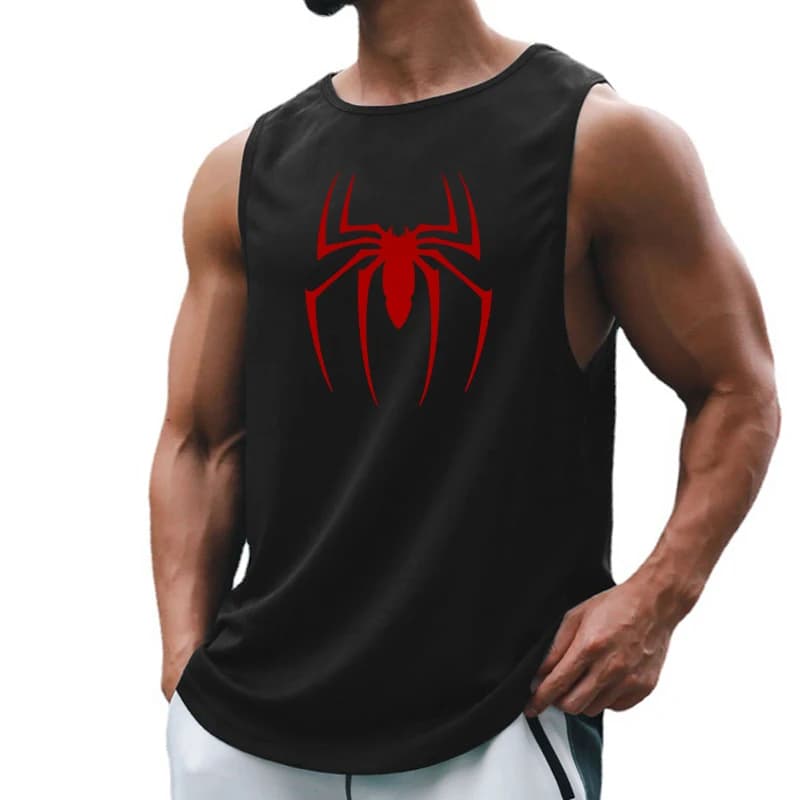 Canotta da palestra estiva ad asciugatura rapida stampata con ragno rosso Canotta da bodybuilding da uomo T-shirt senza maniche fitness in rete Abbigliamento da allenamento muscolare