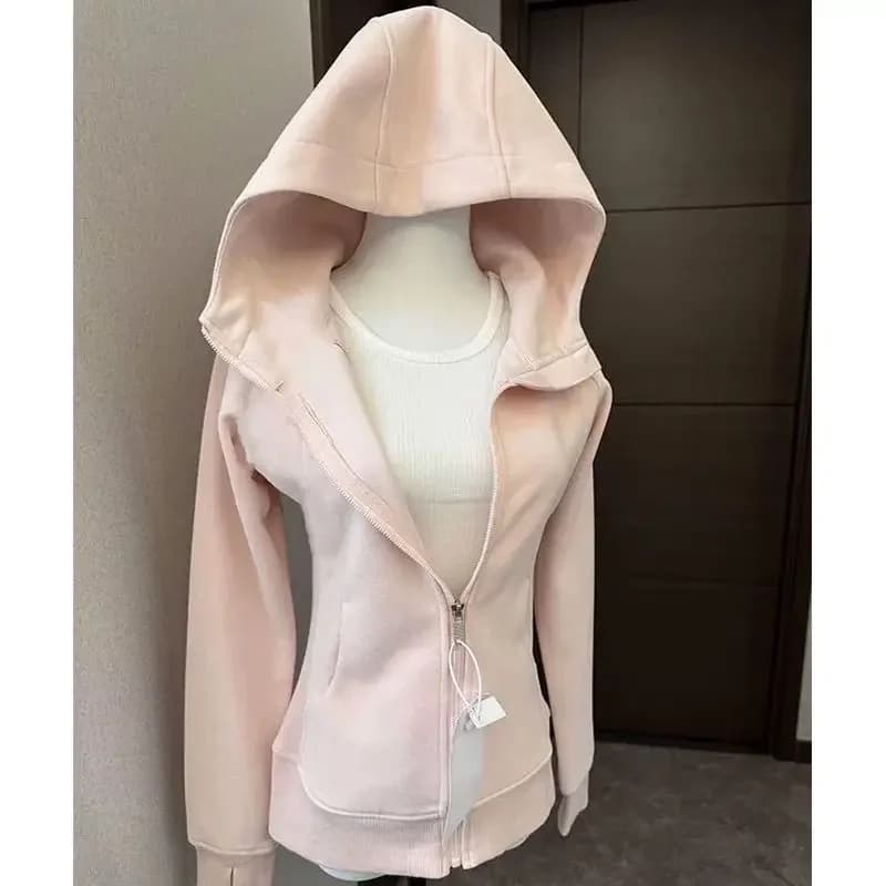 Giacca con Cappuccio Nera Streetwear 2026, Abbigliamento Donna, Felpa con Zip Slim Fit Y2k, Giacche Casual alla Moda, Felpe e Top, Ropa Mujer