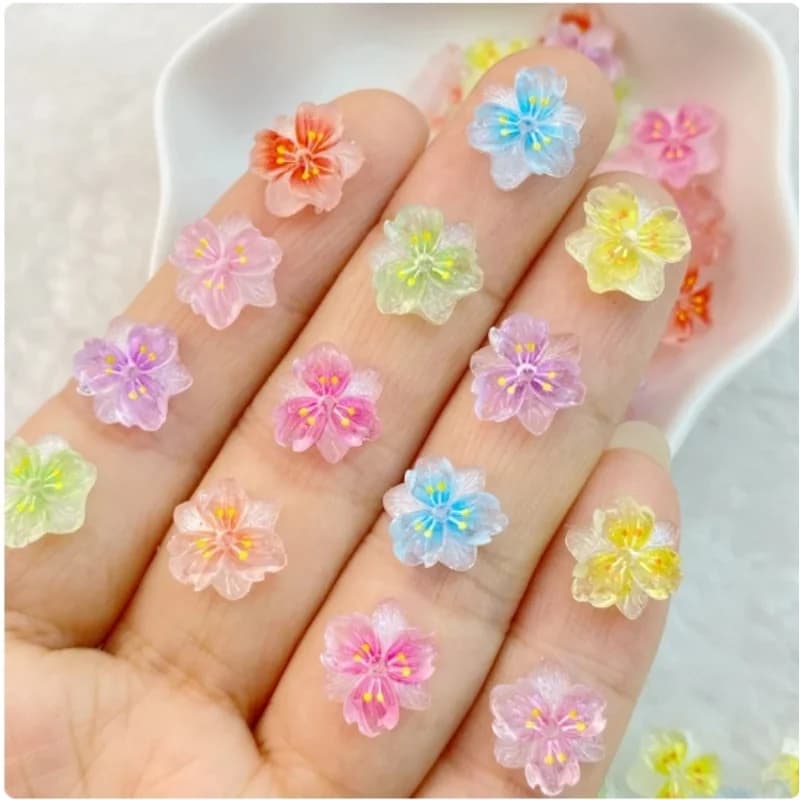 10 pz Mini Petalo Luminoso Unghie Artistiche Accessori 3D Ghiaccio Trasparente Fiore Pendenti E Ciondoli Per Unghie Bulk Kawaii FAI DA TE Strass Decorazione Parti
