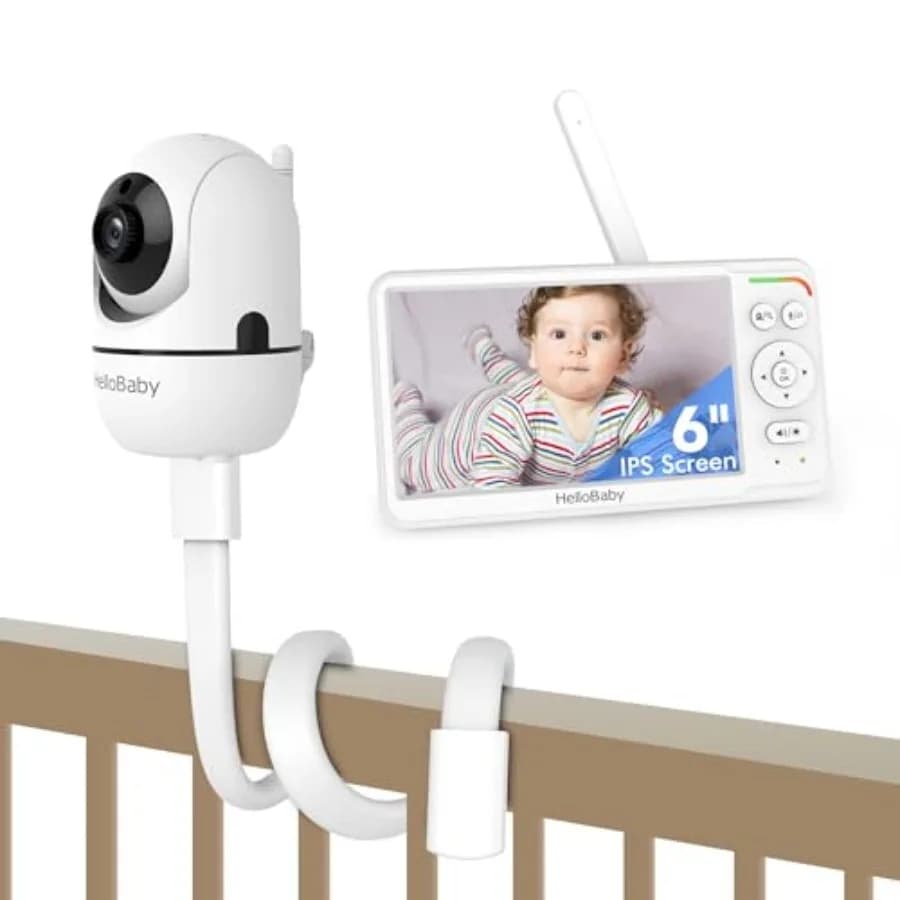HelloBaby Monitor per Bambini da 6'' con Schermo IPS, il Primo al Mondo, con Supporto Flessibile, Telecamera e Audio, Montabile, Senza WiFi