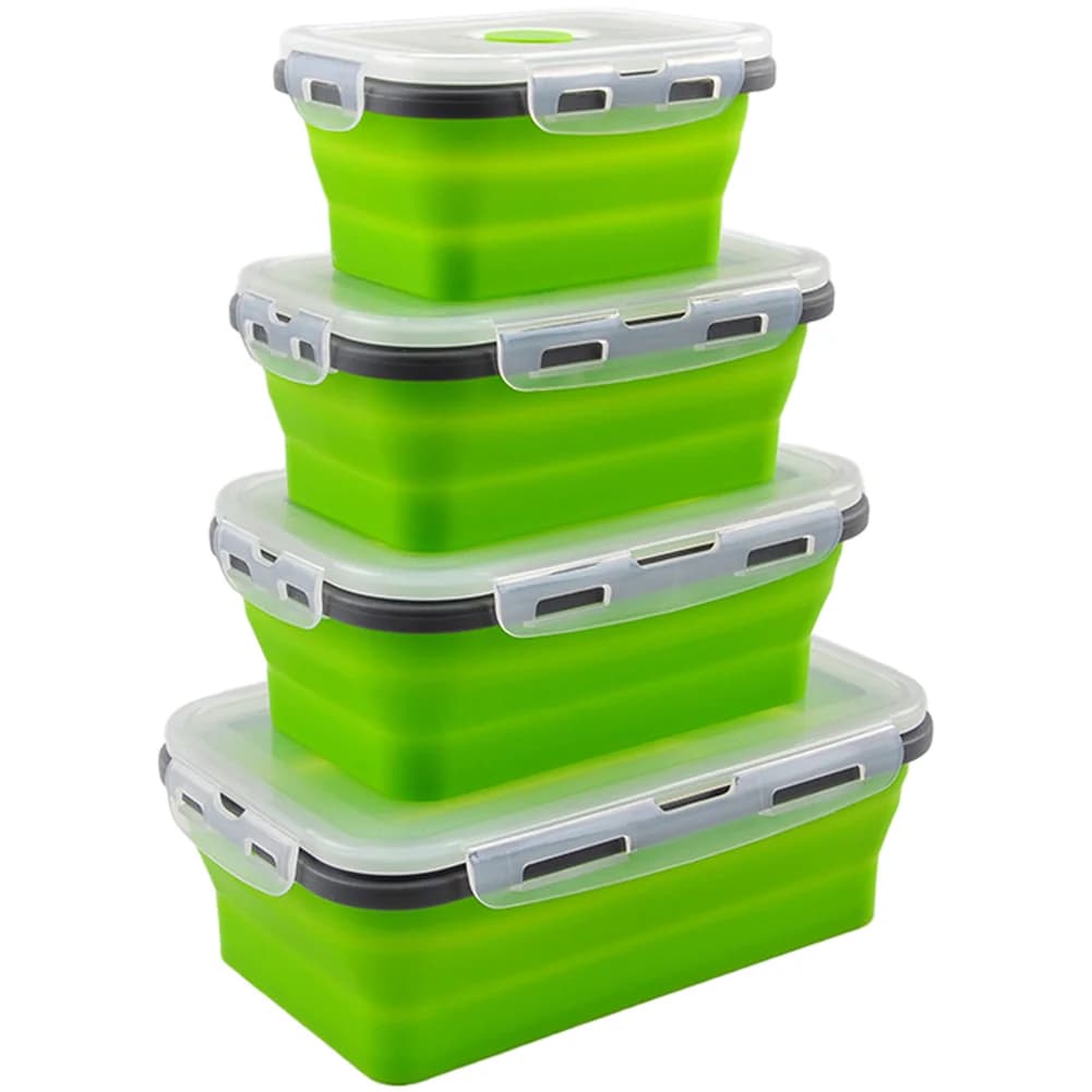 Set di Contenitori per Alimenti Pieghevoli in Silicone 4 Pezzi 350ml 500ml 800ml 1200ml Rettangolari Adatti al Microonde