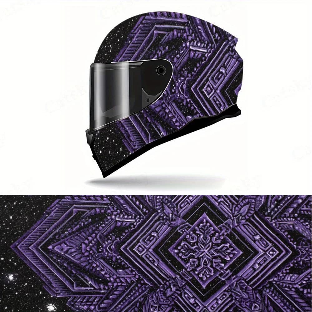 Misterioso simbolo viola nel cielo stellato: PVC impermeabile durevole, decalcomania autoadesiva per casco da corsa motociclistico, regalo perfetto per M