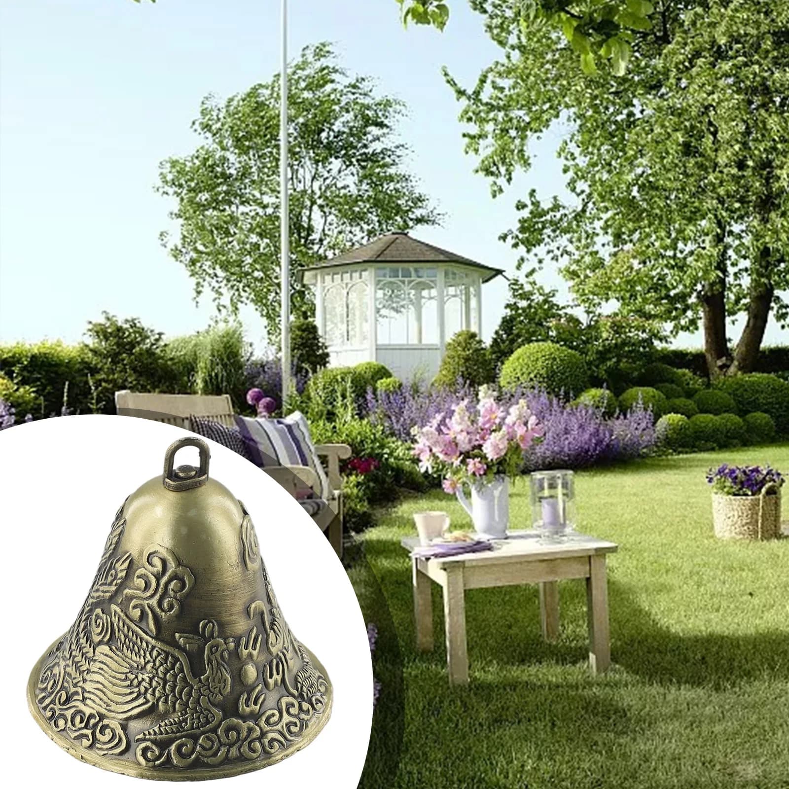 1 Pc Antique Zinc Alloy Brass Bell Wind Chime Accessories Dragon Pattern Craft Feng Shui Pendant Hanging Decoration
