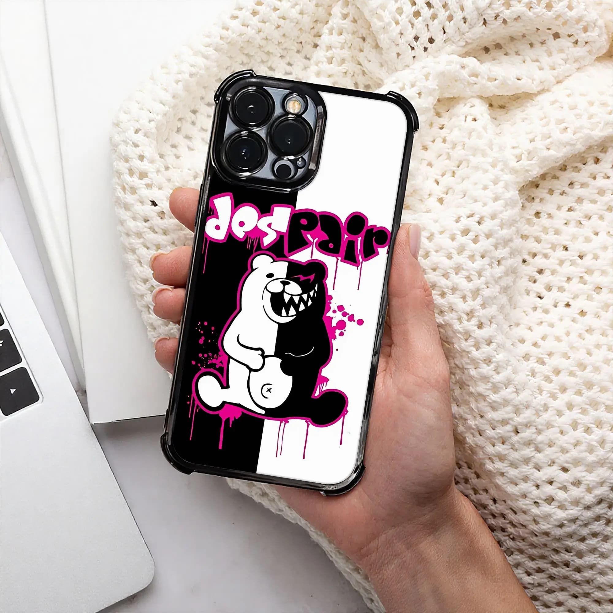 Custodia per telefono Danganronpa Monokuma Despair con processi di elettroplaccatura graffiti per vari modelli di iPhone