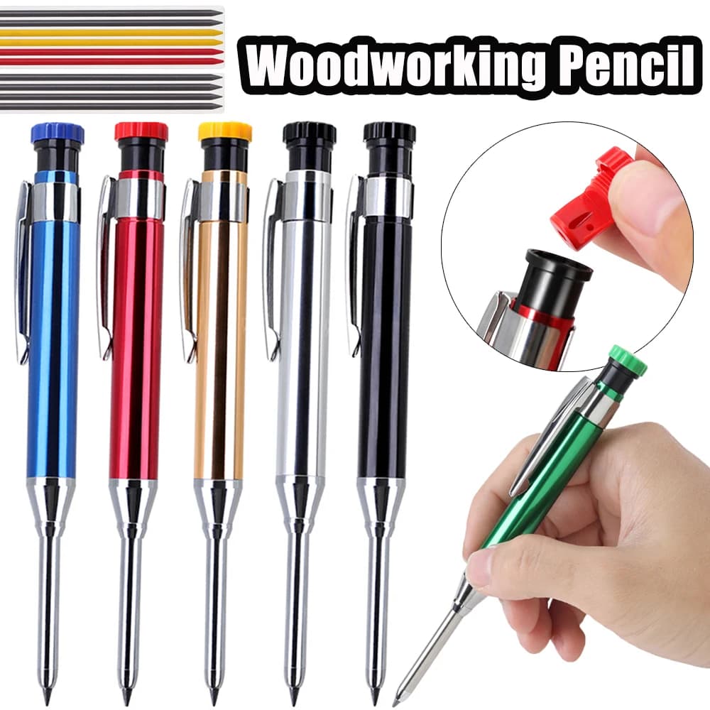 3Pcs/Set Multicolour New Deep Hole Woodworking Mechanical Pencil Set with Built-in Sharpener Carpenter Marking Drawing Tool