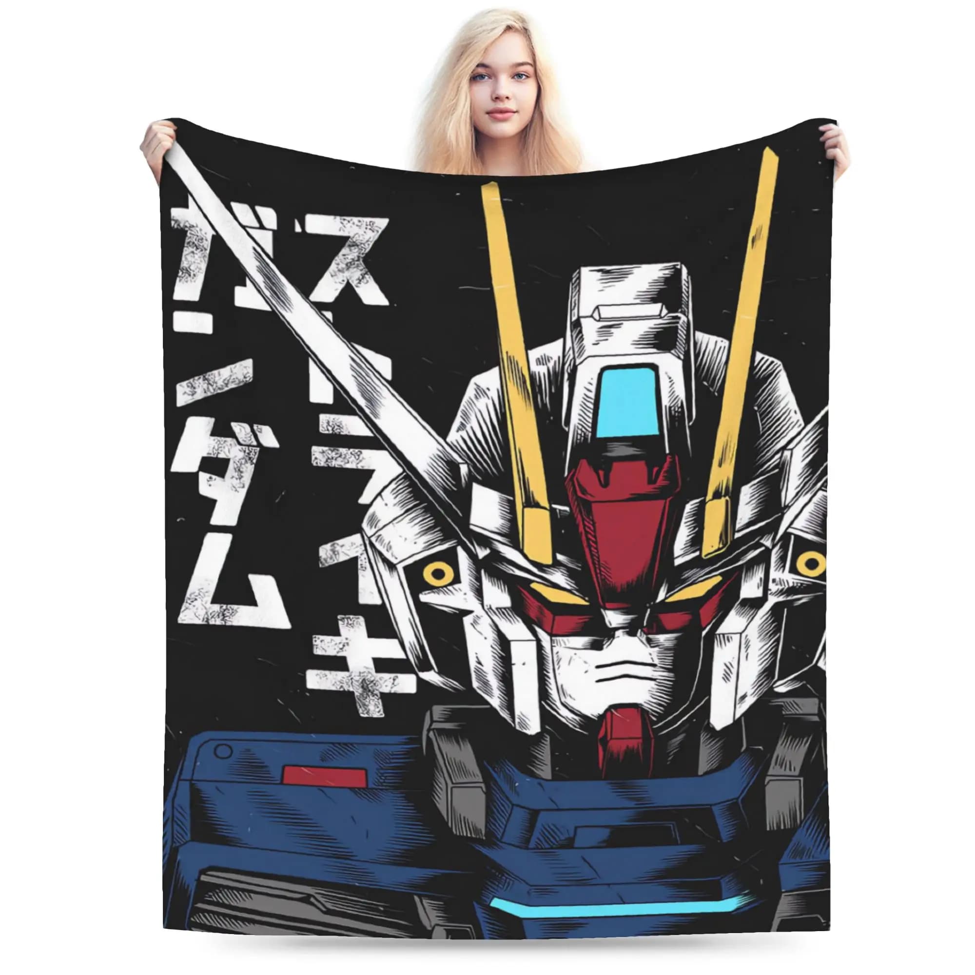 Coperta morbida decorativa per ragazzo e ragazza, coperta in flanella con robot Gundam, copriletto in flanella per la decorazione della casa, comoda copertura per divano letto