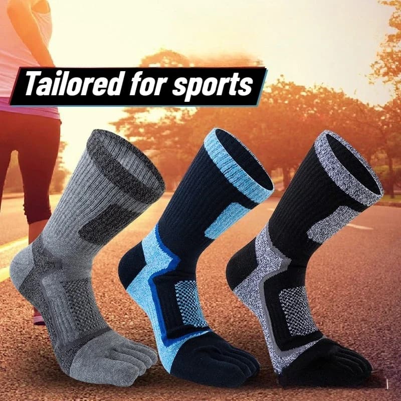 3 Paia di Calzini Sportivi da Uomo a Cinque Dita in Cotone, Assorbenti, Anti-odore, Autunno Inverno, con Base in Spugna, Lunghi, con Dita Separate